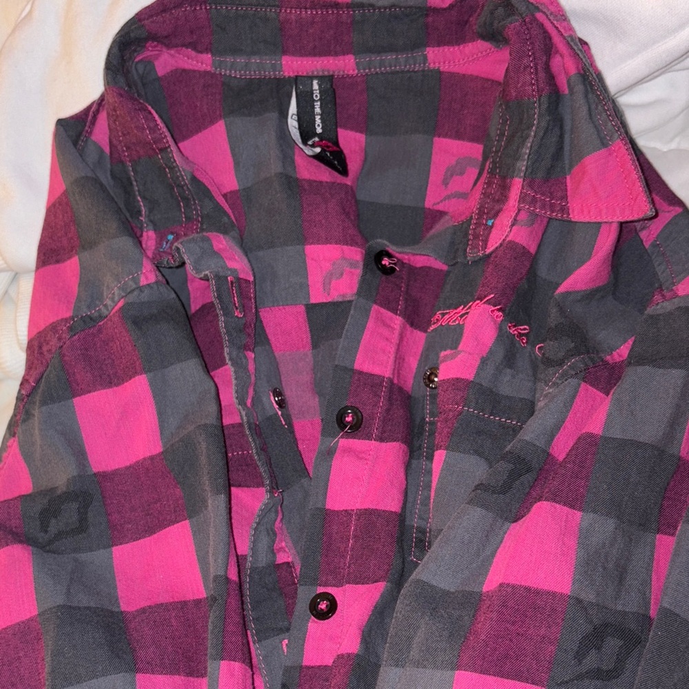 Married to the Mob Pink and Gray Checkered Shirt